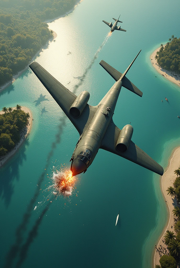 An American plane being shot down in the Bay of Pigs.  