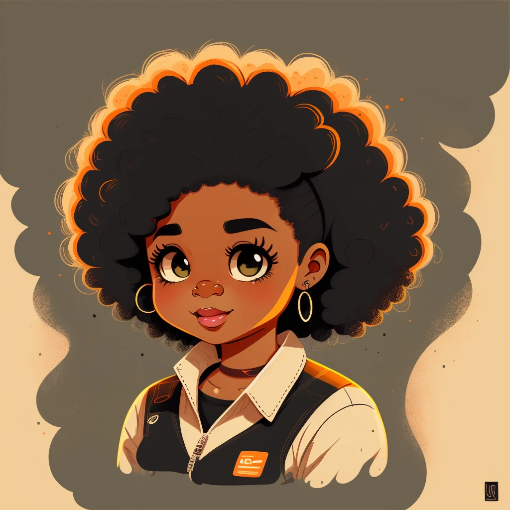 Cartoon image of a woman with a big afro hair, super cute funky black girl, cartoon style illustration, cartoon art style, cartoon art style, in digital illustration style, highly detailed character design, cute detailed digital art, urban fanart, character design portrait, beautiful digital illustration, high quality portrait, cartoon art, afro, character design portrait

