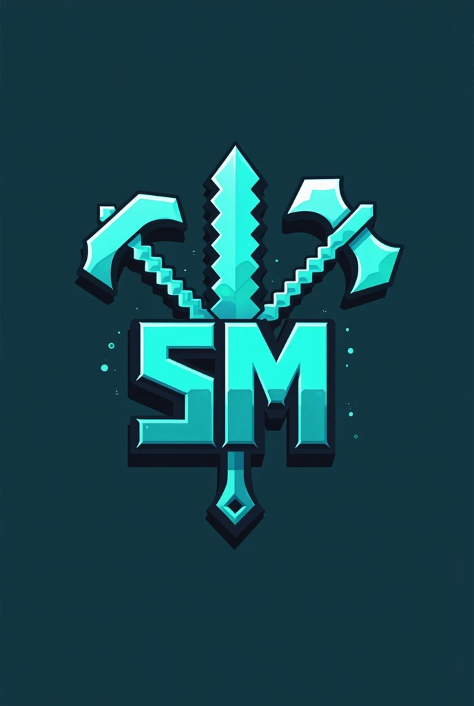 Generate a logo for Minecraft server named SM in aqua color in simple design make in big size and use sword pickaxe axe in SM background which looks better that's one 
