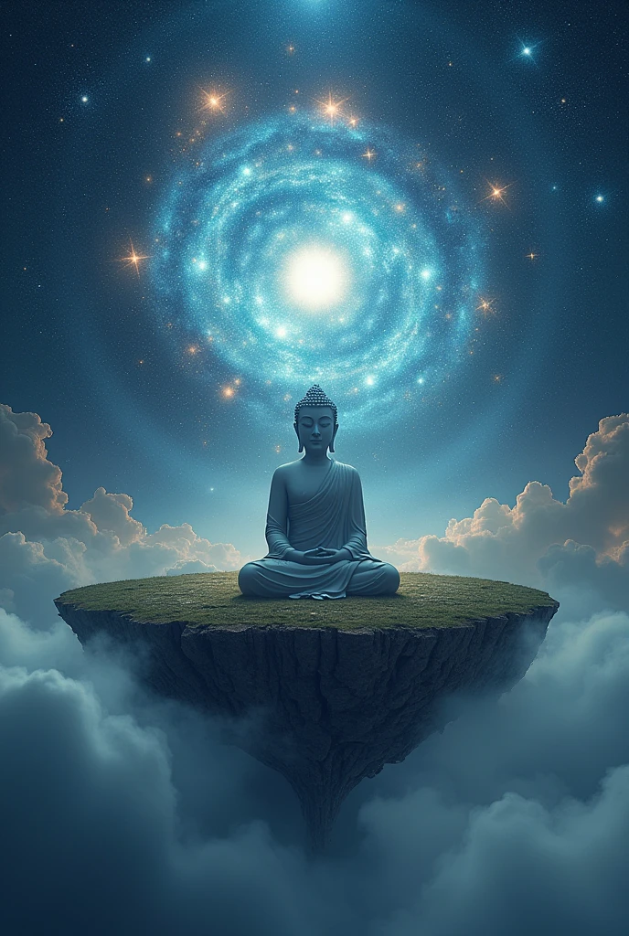 Buddha stand on earth galaxy stars glowing