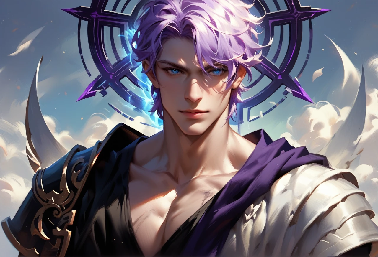 score_9, score_8_climb, score_7_climb, score_6_climb , White marble, Complex filigritic cyborg, The sanctified artificial filigritic body, filigree Invention head, Invention, magic, Digital Painting, ร่างกายเซ็กซี่ของผู้ชายpurple hair,blue eyes, purple hair, 