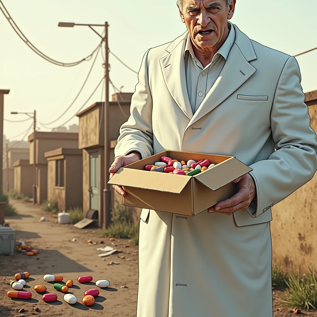 Make him drop the box of capsules 
