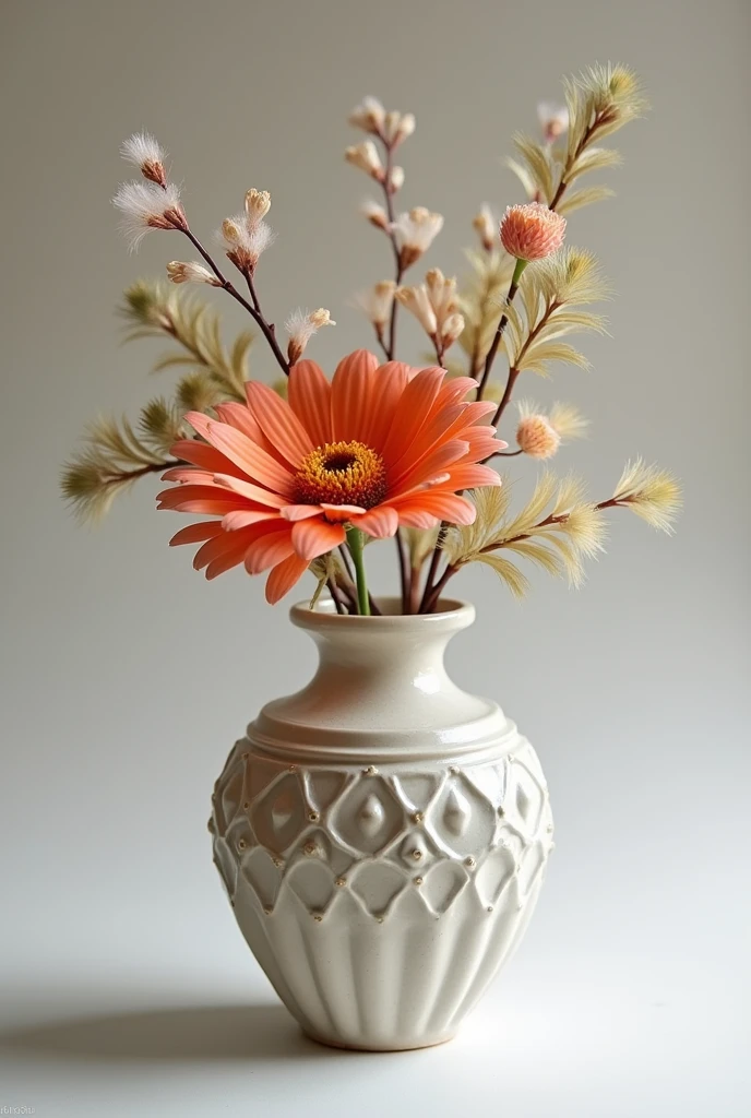 Make a ceramic with a flower inside, the vase could have stronger details