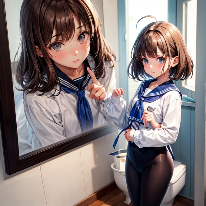 Brown Hair　A girl who looks like a boy　Sailor suit　Wearing spats