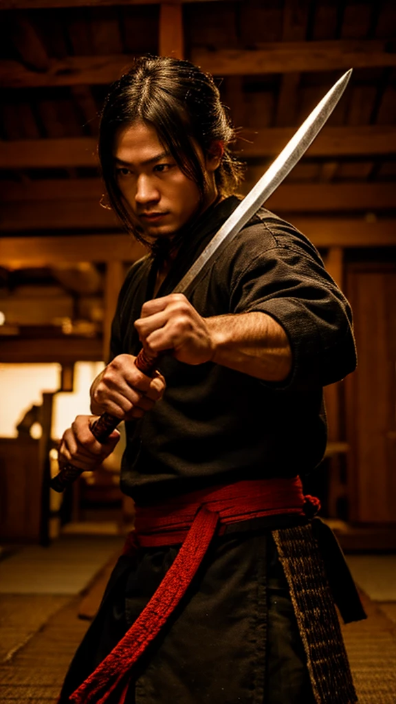 Samurai fighting with two swords