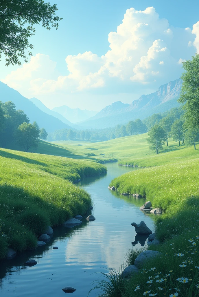 A Quiet Place, Very pleasant, beautiful, calm, landscape. Reality, 8K Ultra HD, Studio Quality, 超realism, Maximum detail, Large target, Post-Processing, realism, Photoshop, photography, detail, Cinema Lighting, landscape, panoramic, landscape, Ray Tracing, cinema4d