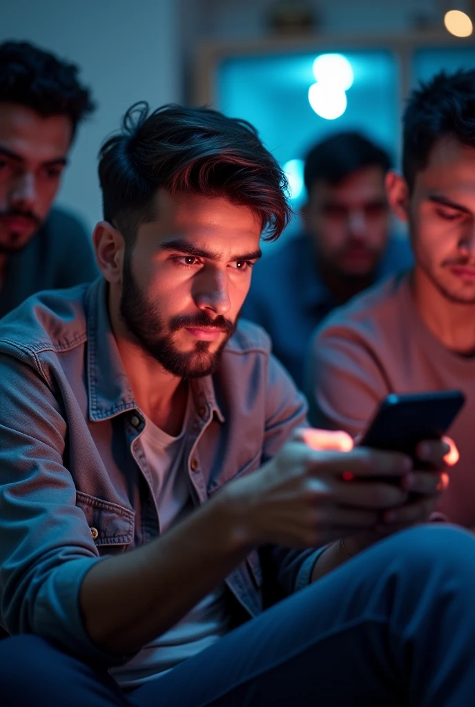 A man playing free fire game in mobile with friends 