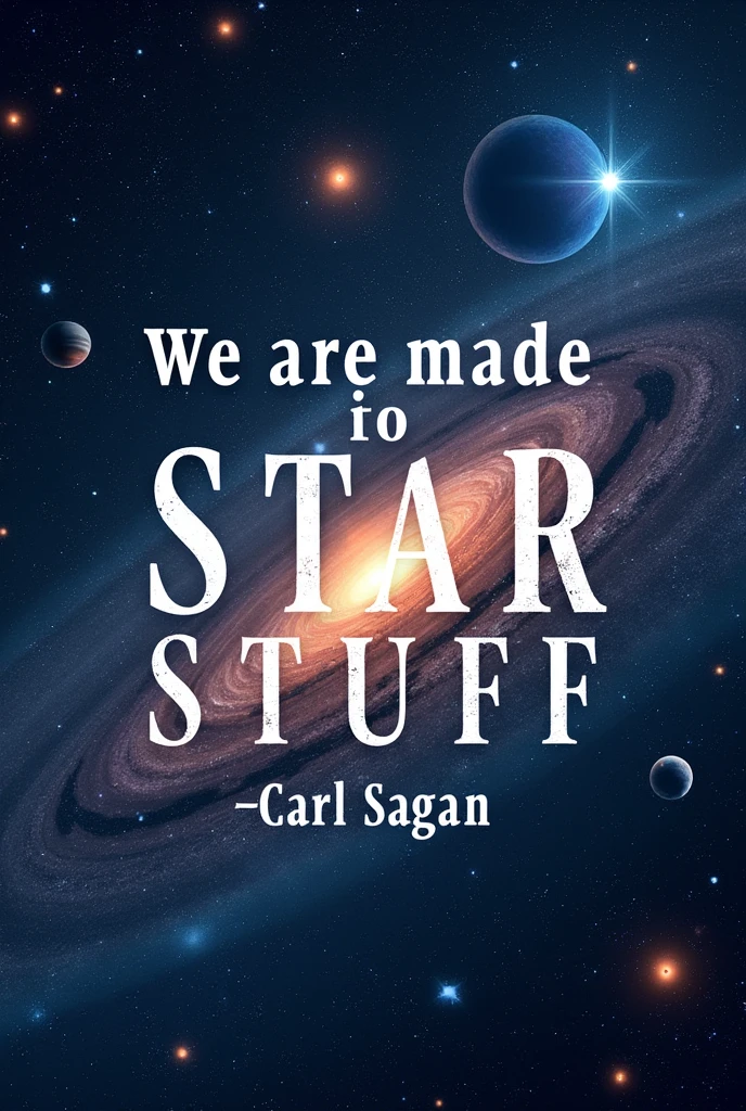 A poster of space background with carl sagan's quote "we are made of star stuff"