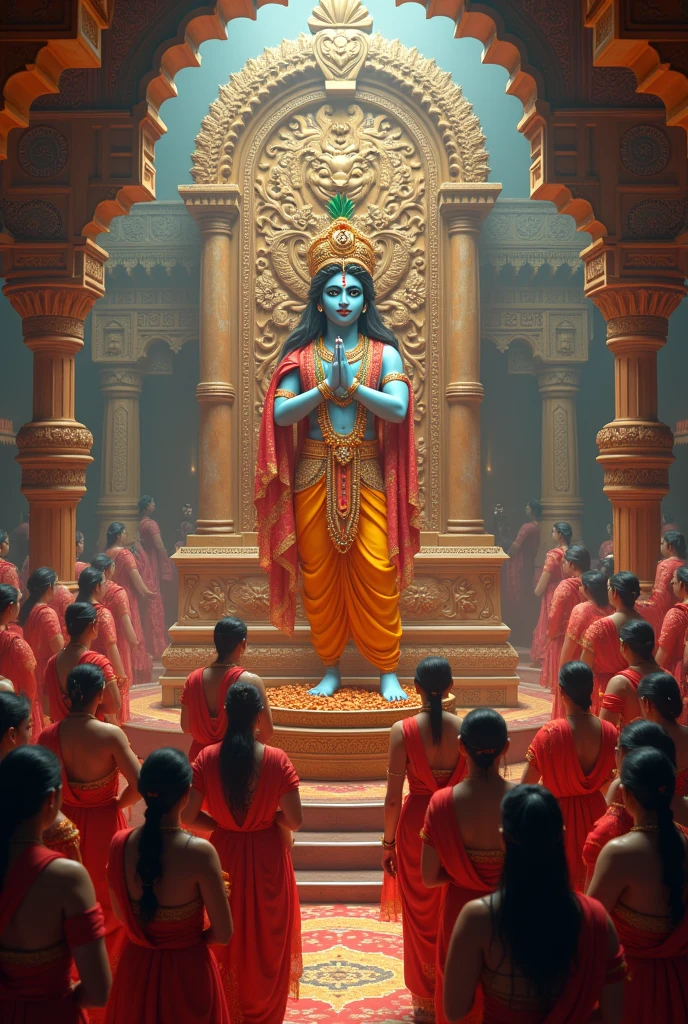 A cultural program of hindus worshipping lord Krishna 3d picture with amazing view