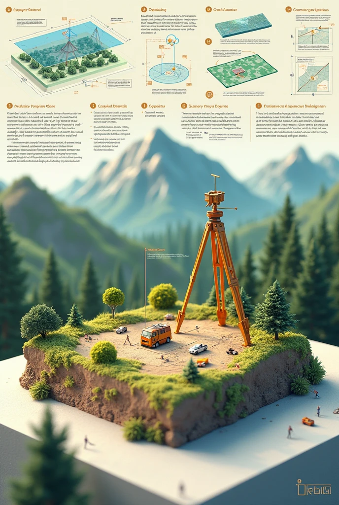 Make me a poster of geodesy survey site model and it's application related to maths 