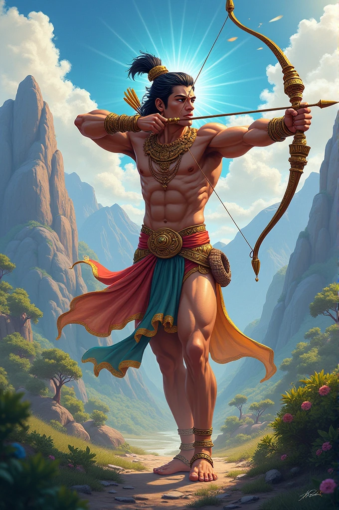 Drawing of ram ji with bow and arrow in anime style poses