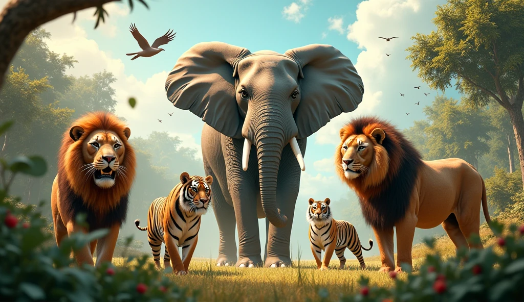 Lions, tigers, elephants