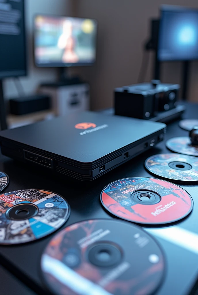 Photo de console de jeux avec des CD de jeux, avec un prix et le logo : Arthurotech