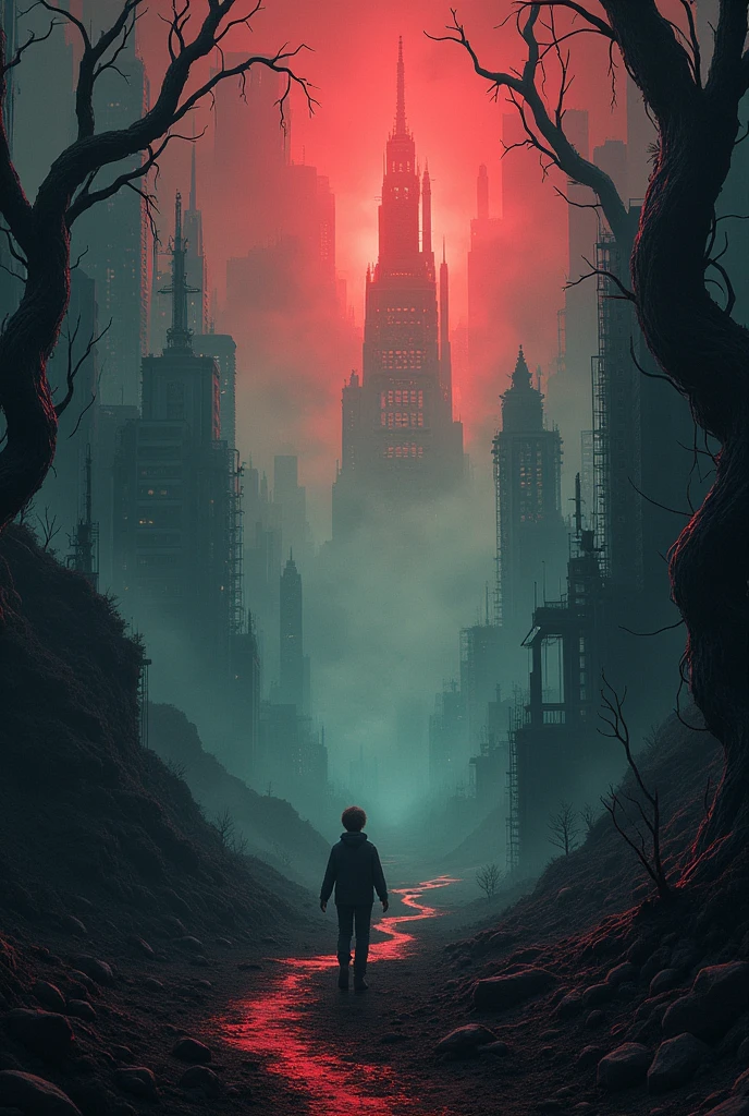 Make a Stranger Things Upside Down background along with the city