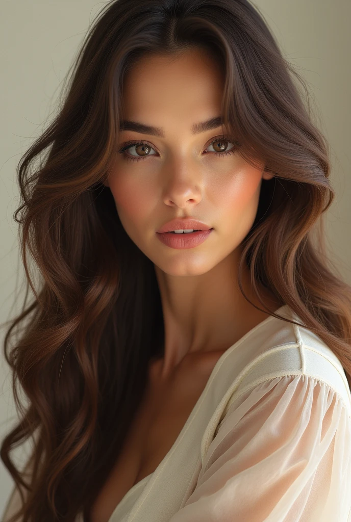 A high definition portrait of a wealthy modern girl with long hair.