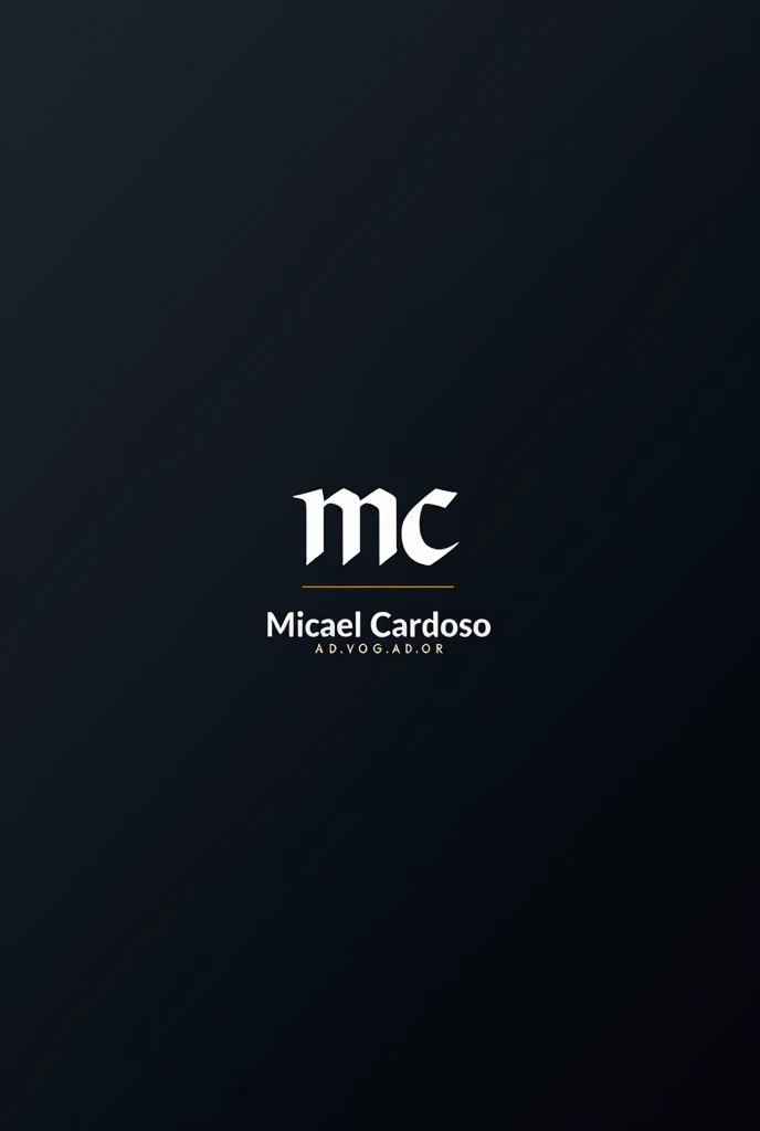 A logo for a lawyer containing the initials MC next to each other, abaixo escrito o nome Micael Cardoso e em abaixo as letras a.d.in.or.g.a.d.or, with dark tones.