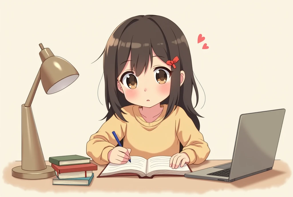 a girl studying seriously at a desk, cartoon, cute cartoon, cute cartoon style, motherly love, cute illustration, clean anime art, simple background