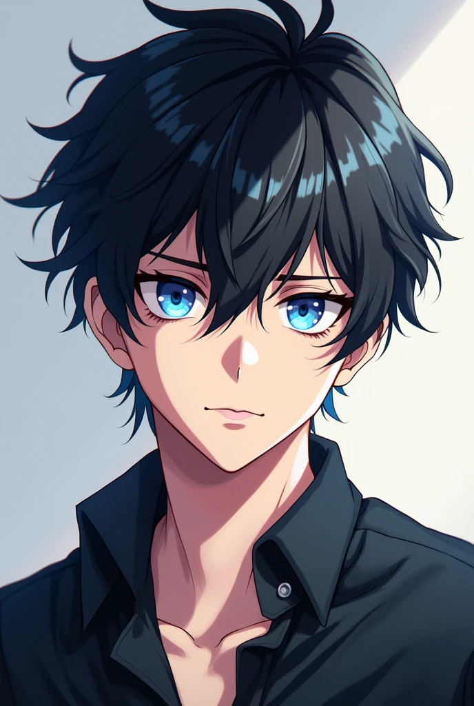 Draw black hair blue eyes  very handsome anime boy
