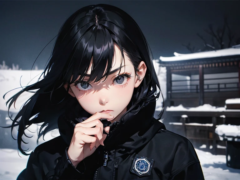 Black Hair、Cold look:1.5、Japanese Teens、Dark Background、One Cool Lady:1.2、Sharp Eye、night、Sad face、Handgun 1.5、
