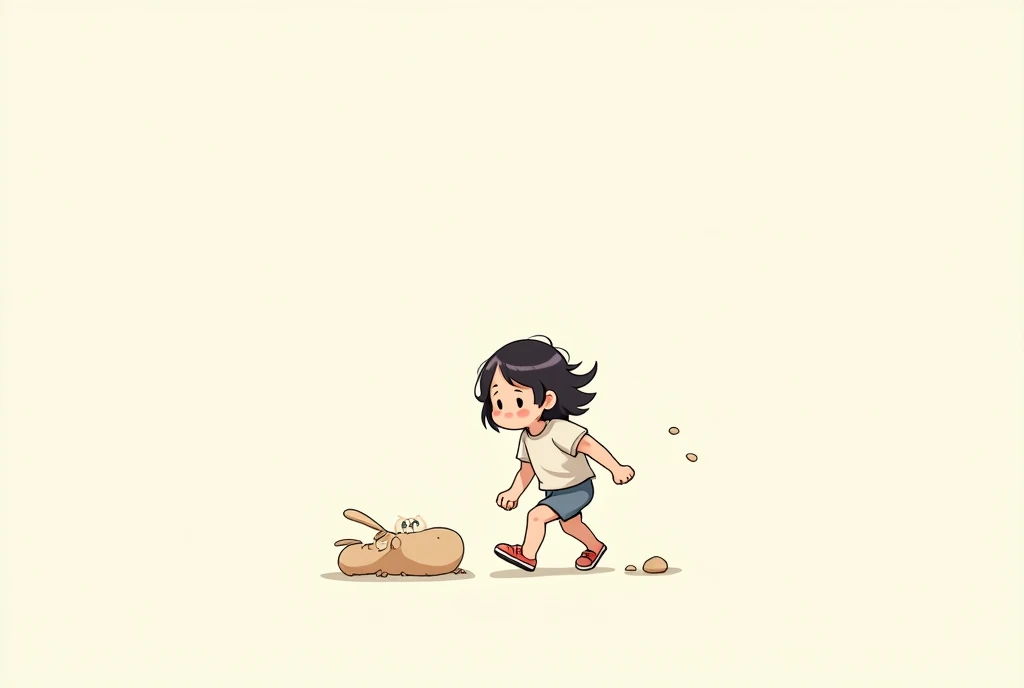 a girl falls down but quickly stands up, a determined expression on the face, cartoon, cute cartoon, cute cartoon style, motherly love, cute illustration, clean anime art, simple background