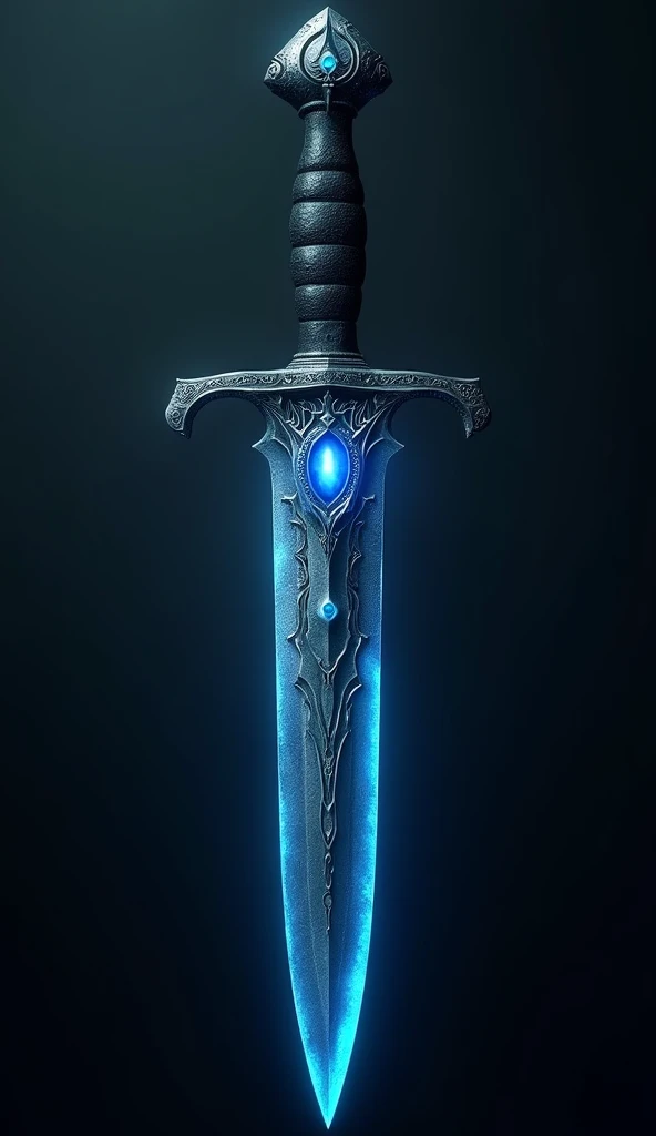 A sharp dagger，There is a glowing blue eye on the handle of the knife，（Best quality，4K，8k，high resolution，masterpiece：1.2），Super Fine，（lifelike，Photorealistic，Photorealism：1.37），Fine metal texture，Dramatic lighting，Film composition，Intricate and gorgeous details，Elegant fantasy