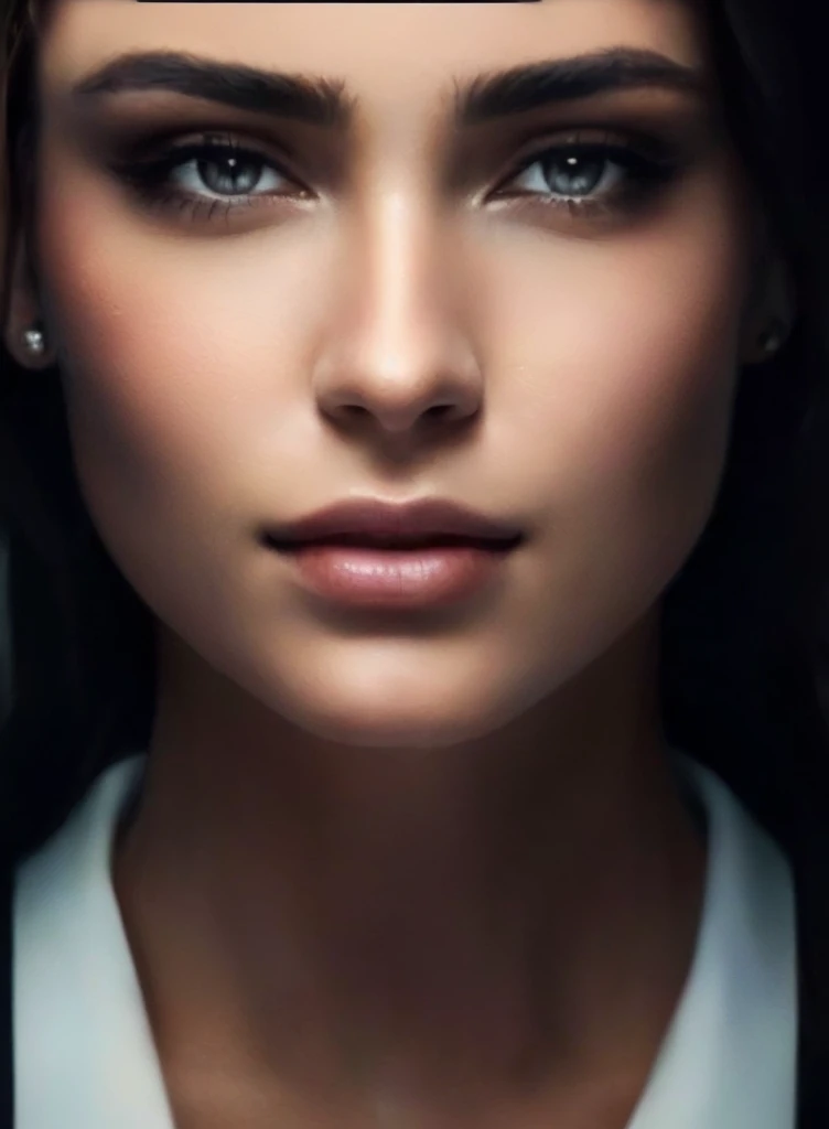 there is a woman with a white shirt and a black background, gorgeous face portrait, beautiful portrait image, close up face female portrait, detailed beauty portrait, full face close up portrait, beautiful face portrait, close up face portrait, face female portrait, detailed face of a woman, photorealistic beautiful face, close-up perfect face, extremely beautiful face, detailed beautiful face, very smiling