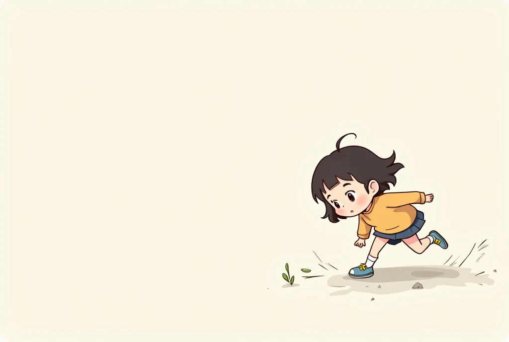 a girl falls down but quickly stands up, a determined expression on the face, cartoon, cute cartoon, cute cartoon style, motherly love, cute illustration, clean anime art, simple background