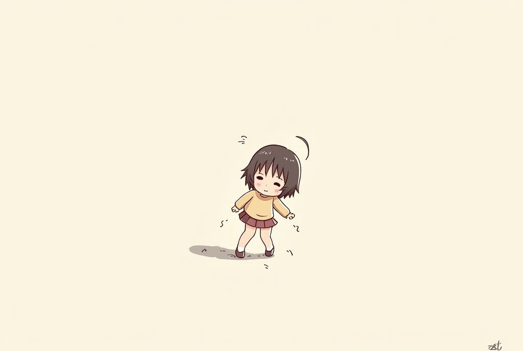 a girl falls down but quickly stands up, a determined expression on the face, cartoon, cute cartoon, cute cartoon style, motherly love, cute illustration, clean anime art, simple background