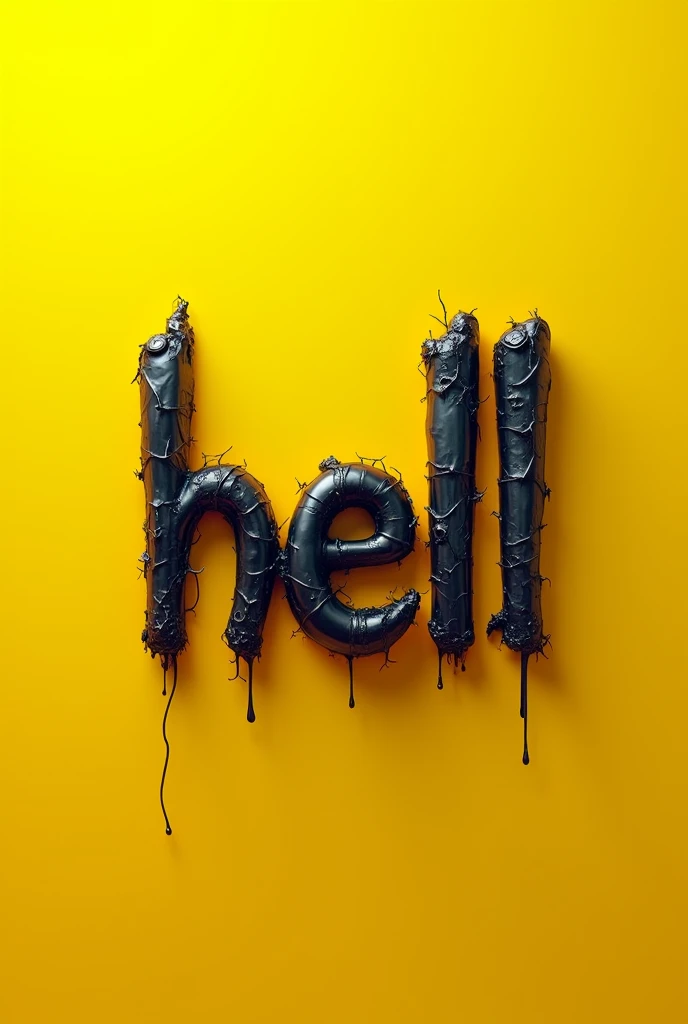 (photorealism:1.2), hell written in creative way font unique if background is yellow