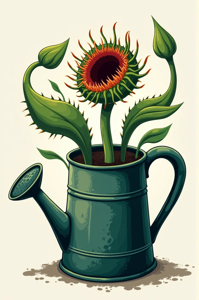 Carnivorous plant in watering can logo type