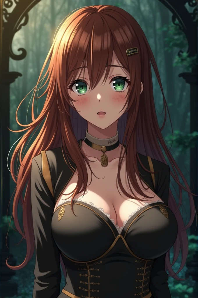 In Seraph Of The End anime Styles
Hanako Wanatabe is described as a beautiful young lady who's 2s. She's has a shiny chestnut brown long straight hair, hazel green eyes and fair skin as pure freshen fallen snow. Hanako is curvy due to her hourglass body shape and large rounded breast and only stand at 5'3/160cm.