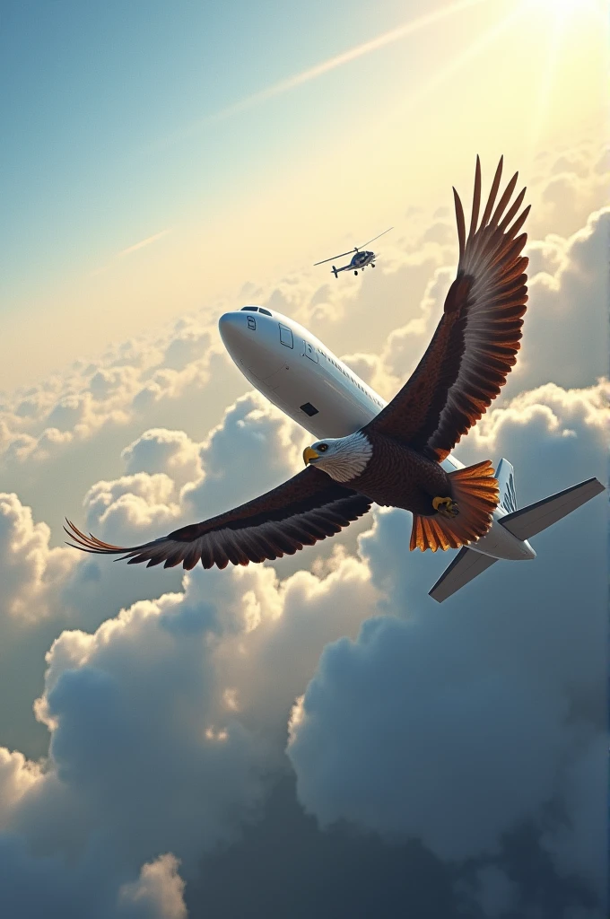A plane is flying and next to it an eagle is flying and the news