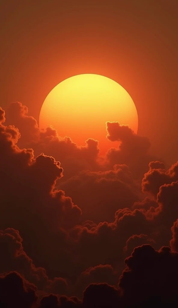 "The Backward Sunrise on Venus": Visualize Venus' surface with a surreal sunset or sunrise scene where the Sun is rising in the west and setting in the east. The sky can be filled with thick clouds and the Sun glowing faintly through them. Capture the strangeness of the long Venusian day, with a faint clock overlay showing how long a day lasts compared to its year.