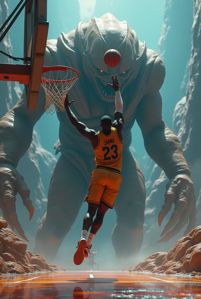 Cayde-6 killing a humanoid lobster in a basketball game