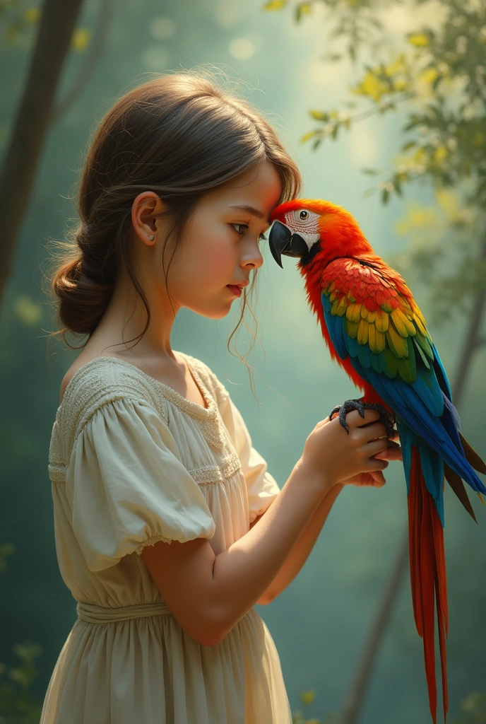 Girl with parrot