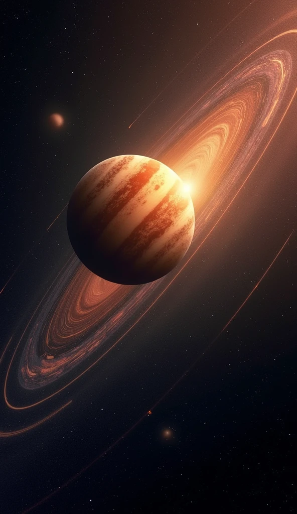 Venus' Retrograde Wonder": Depict Venus floating in space, with an arrow showing its reverse rotation direction compared to other planets like Earth. The Sun orbits around Venus in a way that emphasizes how one Venusian year is shorter than its day. Use cosmic and galactic backgrounds with star trails to show the time-lapse of Venus’ odd rotational cycle.