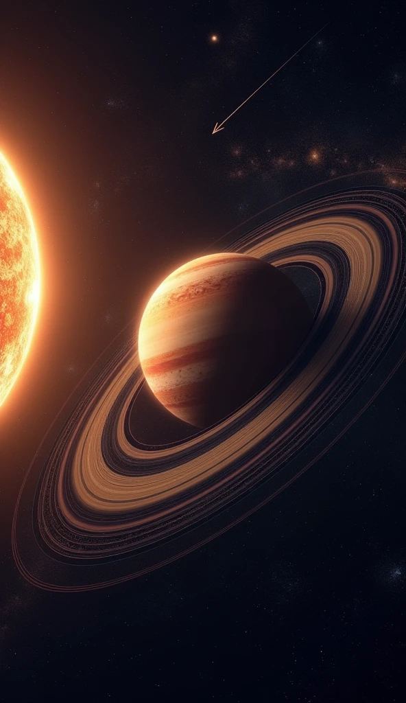 Venus' Retrograde Wonder": Depict Venus floating in space, with an arrow showing its reverse rotation direction compared to other planets like Earth. The Sun orbits around Venus in a way that emphasizes how one Venusian year is shorter than its day. Use cosmic and galactic backgrounds with star trails to show the time-lapse of Venus’ odd rotational cycle.