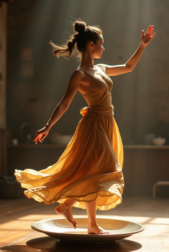 dancing gracefully, spinning on the plate, perfect spins, perfect image, perfect face, doesn't smudge the face, doesn't move from the place