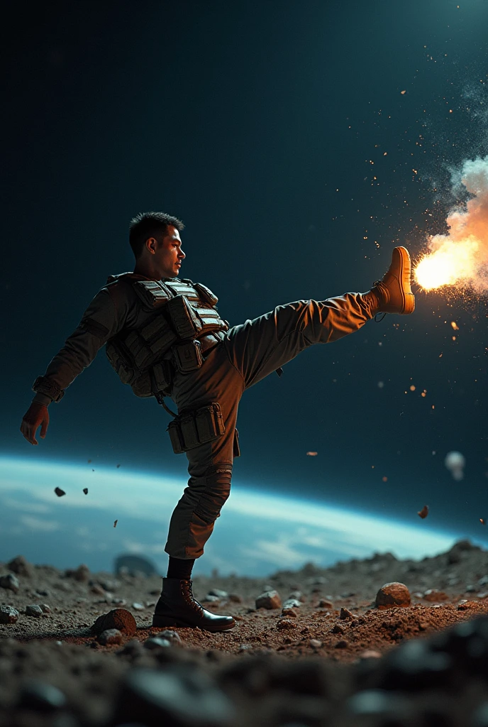 Someone kicking a granade into space
