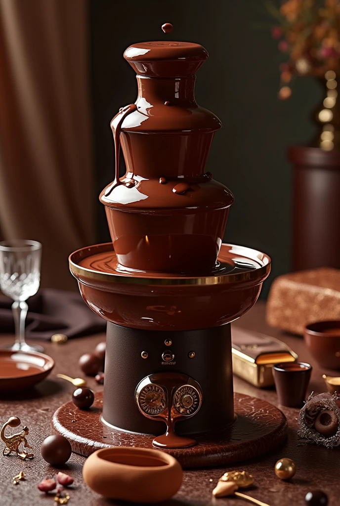 Make an image of a chocolate fondue that generates desires and with things that refer to the Carmen Steffens brand