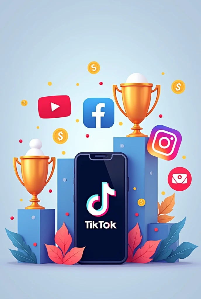 make 3 prize places YouTube, Instagram, and in 1 place a phone with a tiktok icon and the inscription Tiktok Monetization in English
НАДПИСЬ МОНЕТИЗАЦИЯ ТИКТОК И ДЕНЬГИ ДОЛАРЫ НА ФОНЕ 