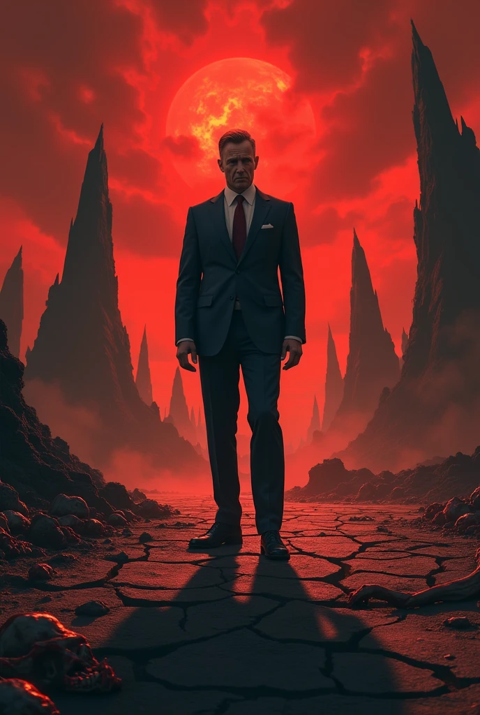 Man in suit waking up in hell
