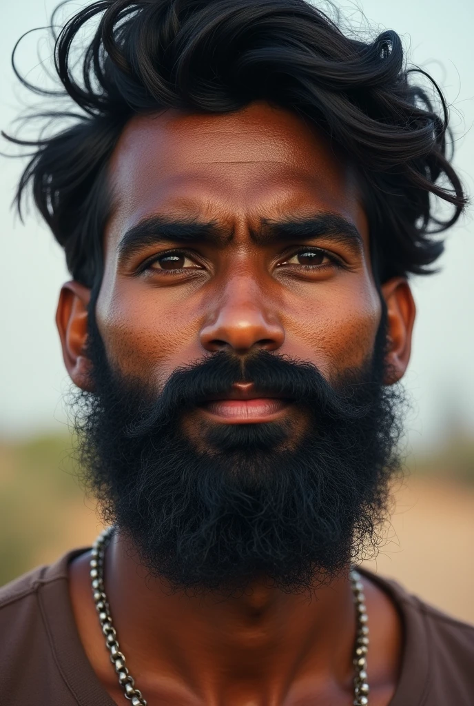 A cute 20 years old indian man , rough dry face skin , full body view, black beard