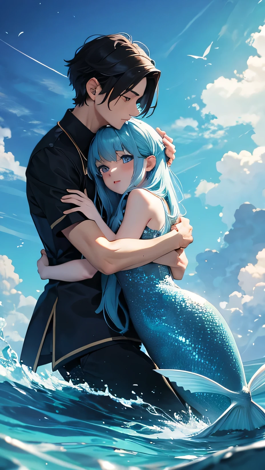 Wizard Boy，Mermaid，Hug together