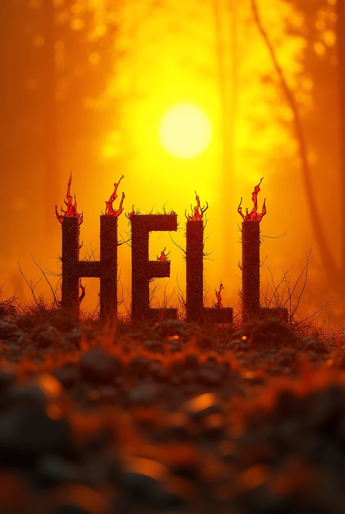 (photorealism:1.2), hell written in creative way font unique if background is yellow  in colour 
