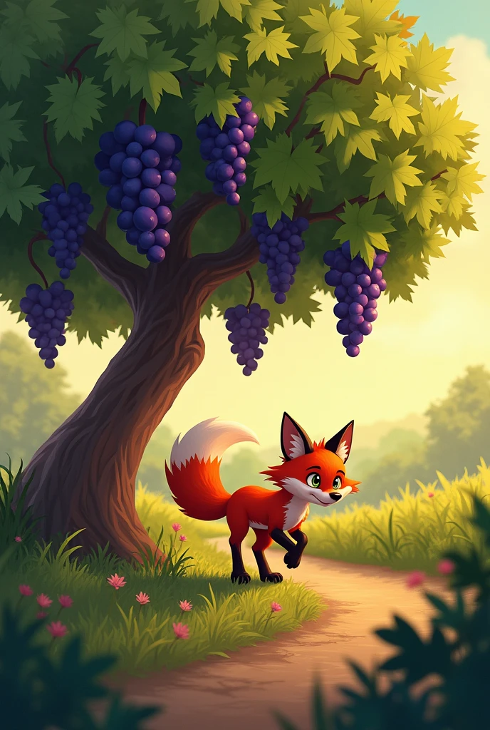 A fox going away from the tree of grapes