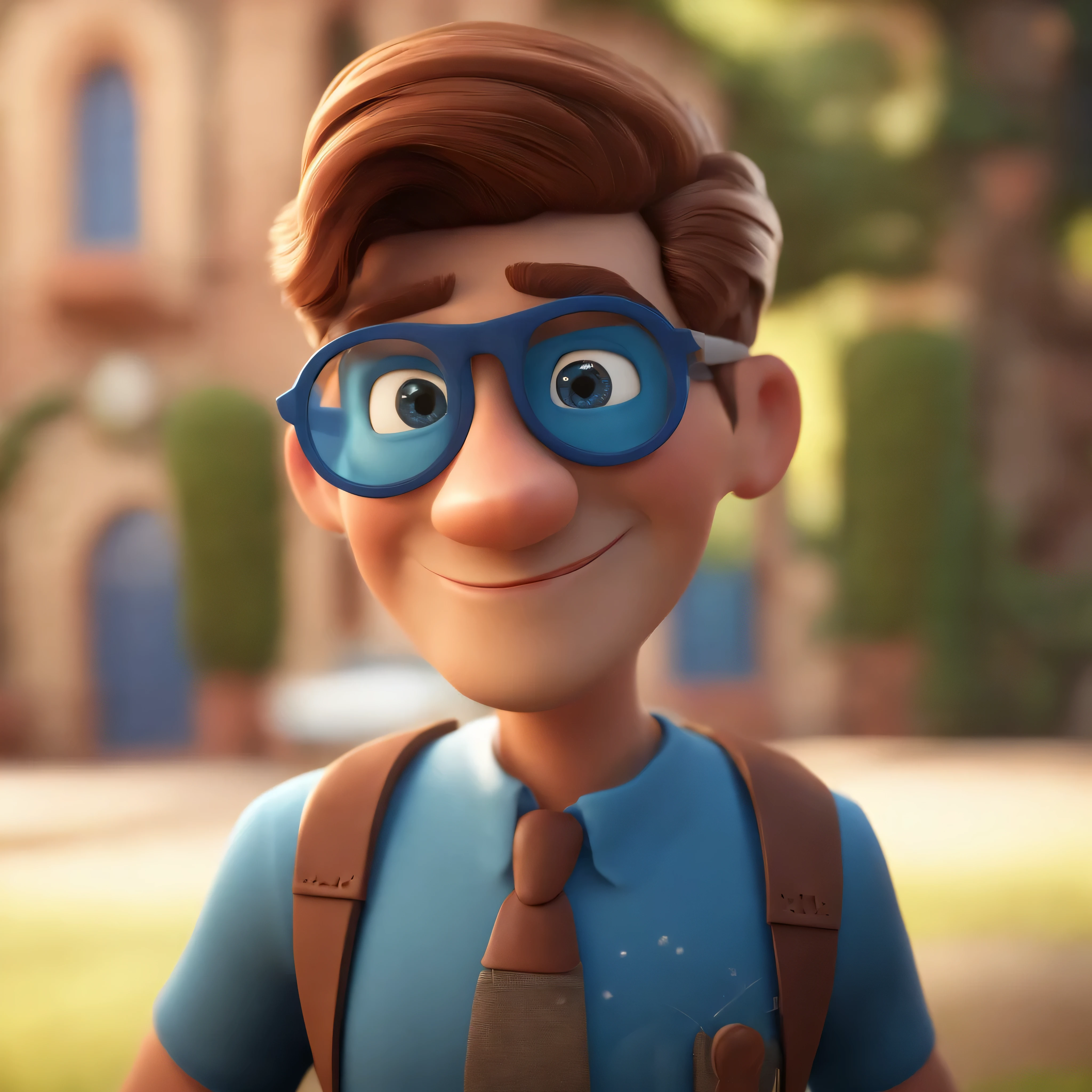 Cartoon character of a man wearing black glasses and a blue shirt, um personagem animado, Caractere estilizado, animation style rendering, 3D estilizado, Arnold Maya render, 3 d render stylized, toon render keyshot, Personagem 3D, Personagem 3D, 3d rendering stylized, 3 d character render, personagem de desenho animado, Personagem de close up, Pose de personagem, (Estilo Pixar) (master part:1.2) (Bokeh) (best quality) (pele detalhada) (textura detalhada) (8k) (argila) (Cinematic lighting) (foco nítido