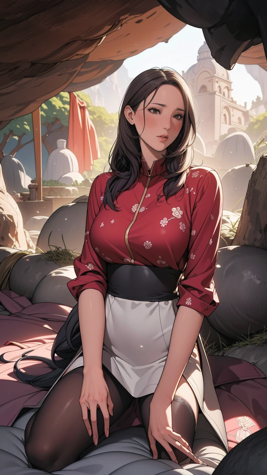 Highest quality, Official Art, masterpiece, Fabric Shading, High resolution, Very detailed, colorful, indoor, Inside the mysterious cave,Best details, (Adult,30 years old, Mature Woman, listen don&#39;t, AKniht