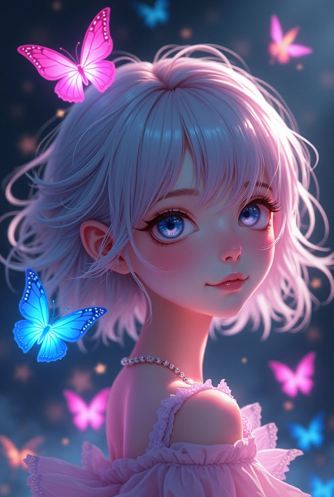 beautiful anime girl with neon butterflies , beautiful, stunning, ultra HD,, ultra hd ,