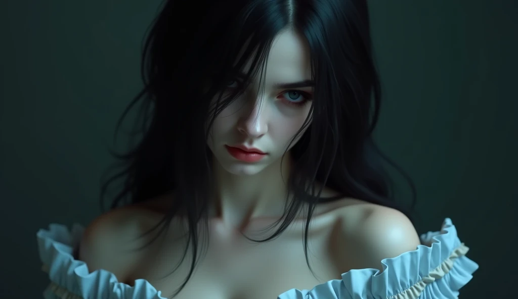 (best quality,photorealistic), beautiful girl, detailed eyes, long eyelashes, glossy lips, cleavage, ghostly horror environment, horror makeup, vibrant colors. topless, nsfw